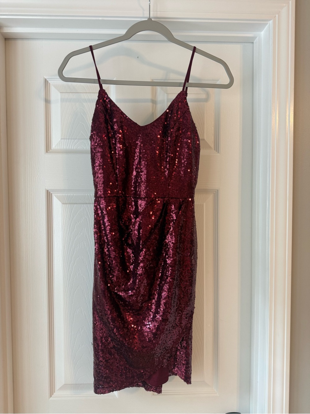 Lulu's Burgundy Sequin Spaghetti-Strap Mini Dress